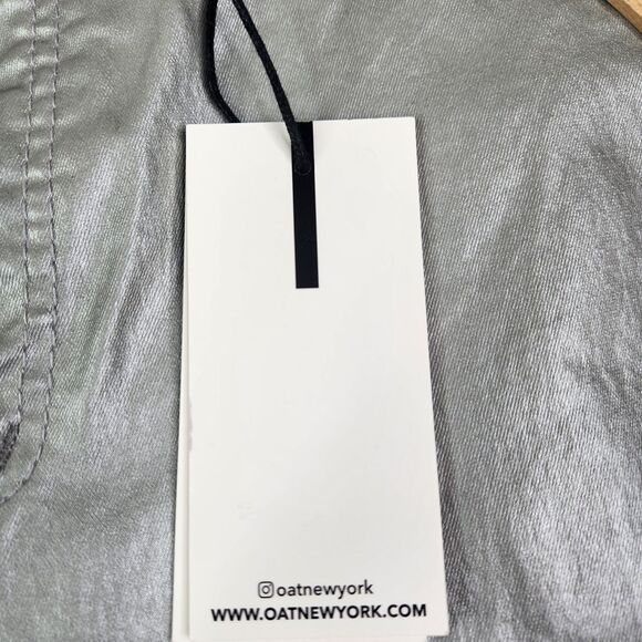 OAT New York Pants‎ Womens 4 27 Silver High Rise Wide Leg Metallic Coated Denim - Picture 8 of 12